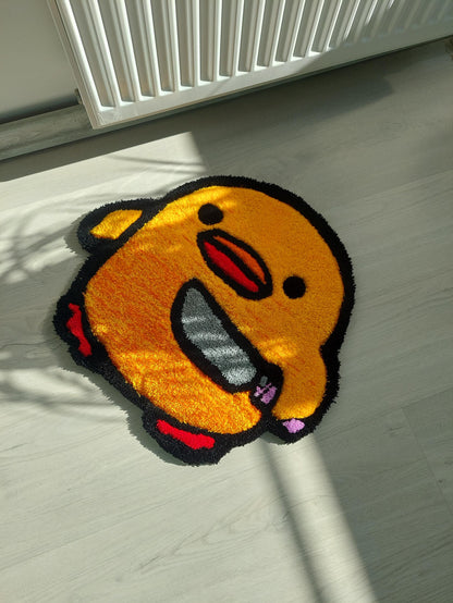 Cute Tufted Chick Rug with Knife Design – Fun and Unique Handmade Floor Mat, Cartoon chick Bath Mat, Funny Kawaii Decor, Gift for chick Love