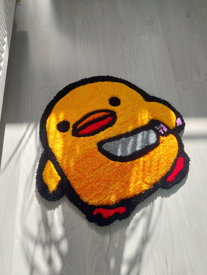 Cute Tufted Chick Rug with Knife Design – Fun and Unique Handmade Floor Mat, Cartoon chick Bath Mat, Funny Kawaii Decor, Gift for chick Love
