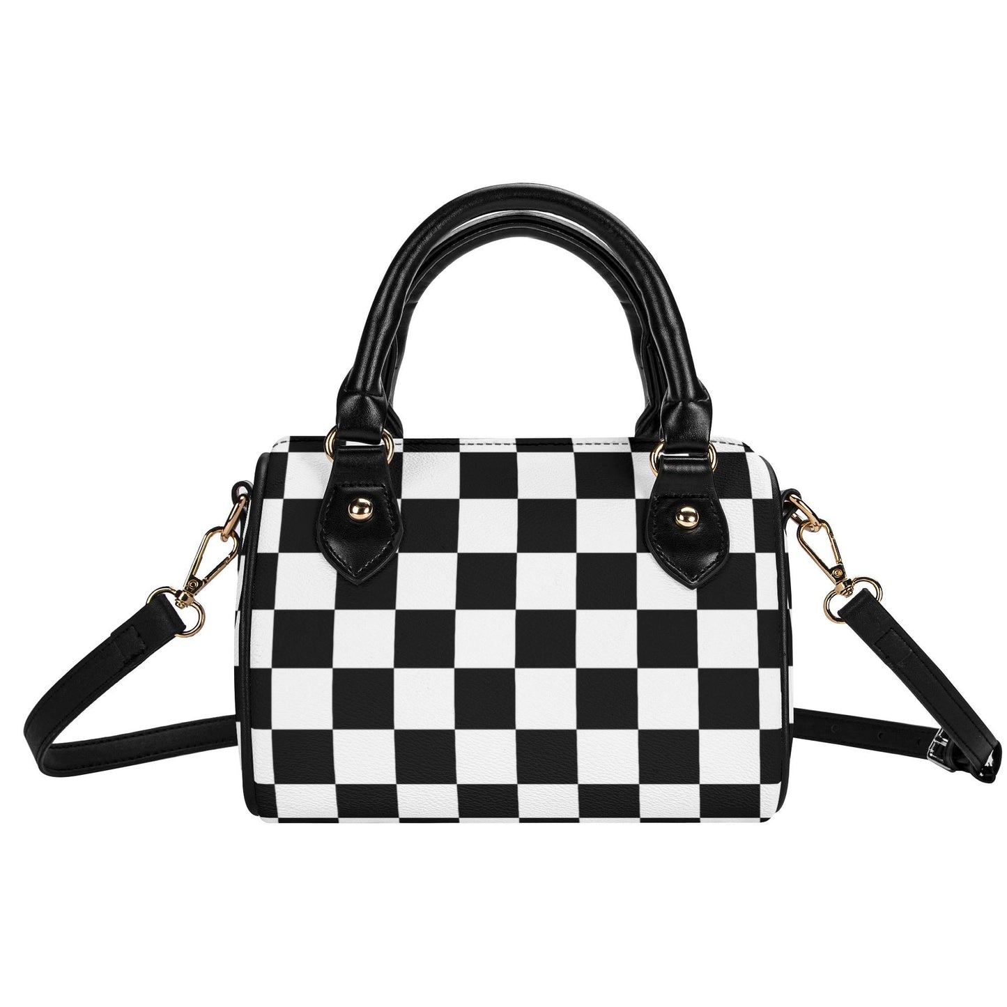 Checkered Mini Handbag. Leather Mini Small Boston Bag Satchel. Black Handbag. Top Handle. Shoulder Bag. Unique Gift.