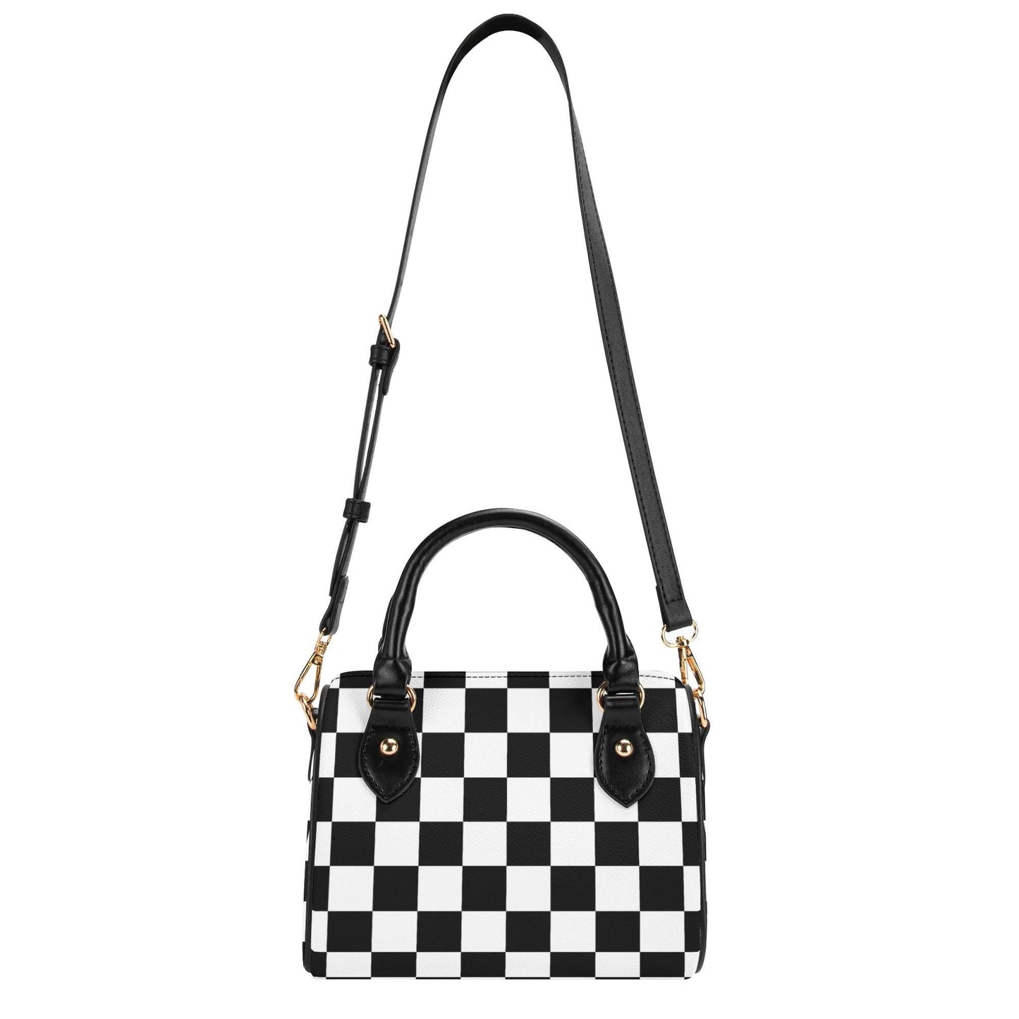 Checkered Mini Handbag. Leather Mini Small Boston Bag Satchel. Black Handbag. Top Handle. Shoulder Bag. Unique Gift.