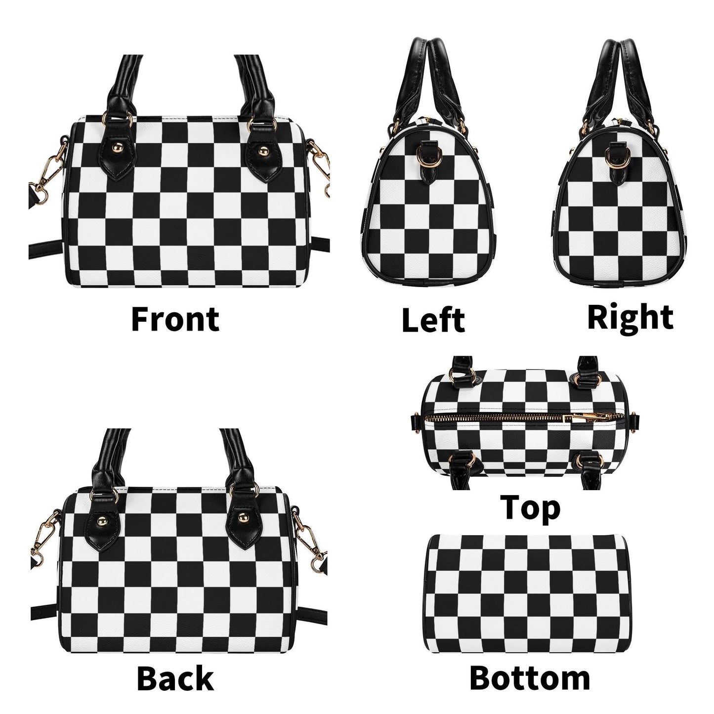 Checkered Mini Handbag. Leather Mini Small Boston Bag Satchel. Black Handbag. Top Handle. Shoulder Bag. Unique Gift.