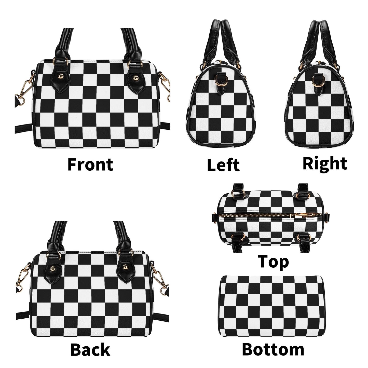 Checkered Mini Handbag. Leather Mini Small Boston Bag Satchel. Black Handbag. Top Handle. Shoulder Bag. Unique Gift.