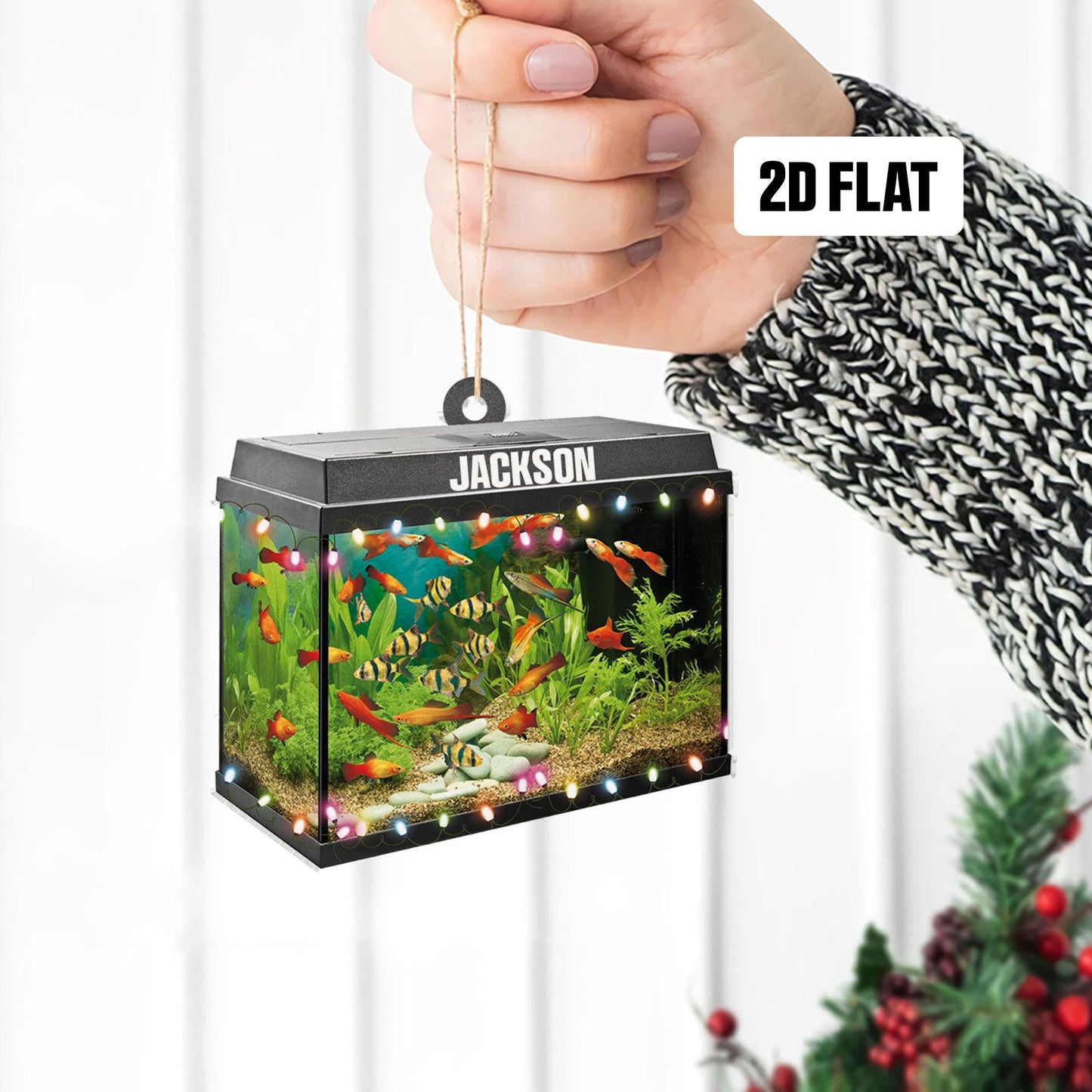 Personalized Aquarium Fish Tank 2D Flat Ornament, Custom Name Christmas Tree Ornament, Love Fish Ornament, Underwater Aquarium Ornament Gift
