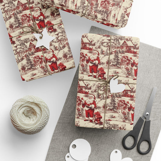 Vintage Christmas Toile Gift Wrap Santa Holiday Gift Wrapping Paper Christmas Gift Wrap Xmas Christmas Vintage Wrapping Paper Roll Victorian