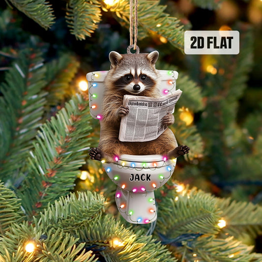 Personalized Racoon 2D Flat Ornament, Racoon Sitting on the Toilet Ornament, Funny Christmas Home Decor, Animal Lover, Racoon Lover Gifts