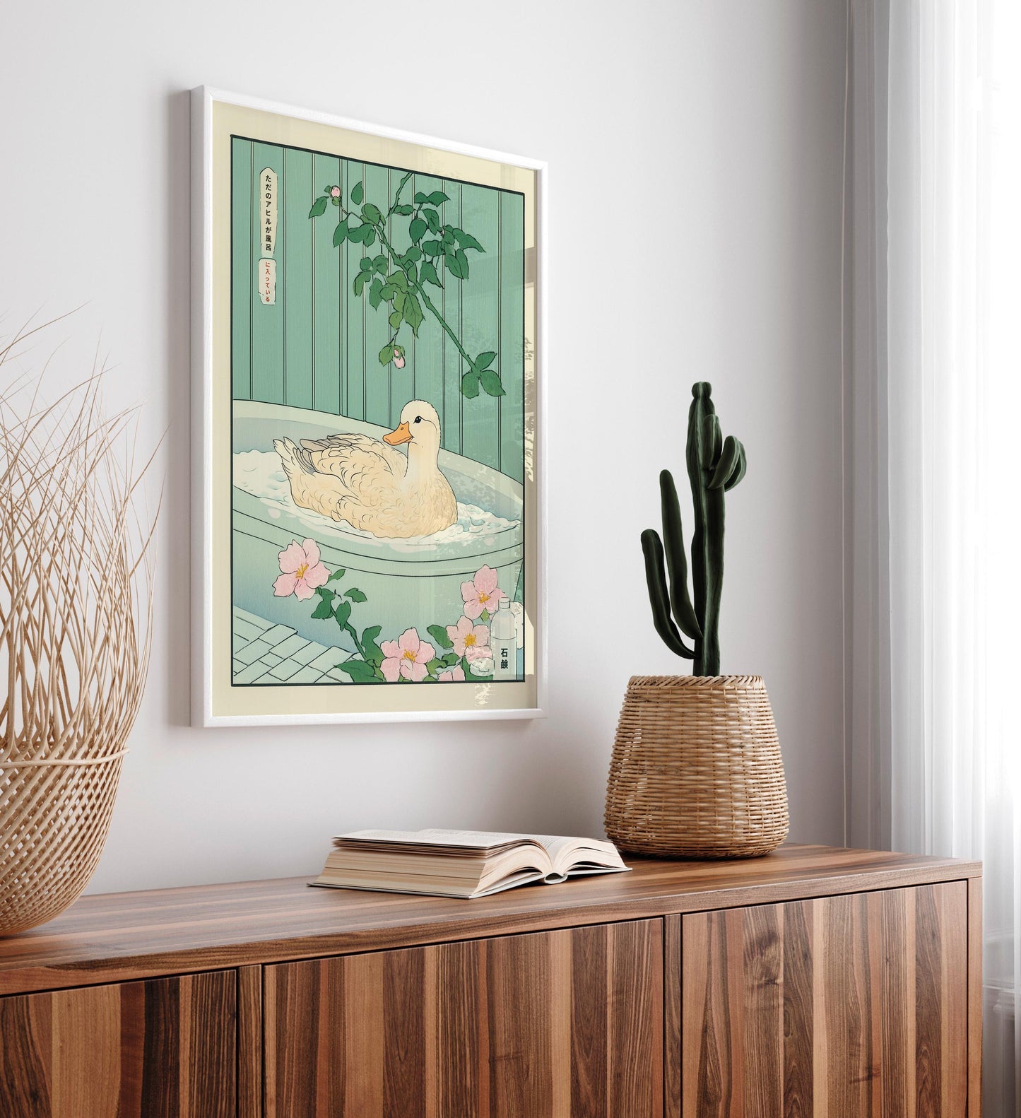 Duck in Bathtub Wall Art: Ukiyo-e Japanese Bathroom Print