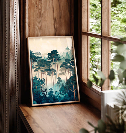 Japanese Forest Print: Ukiyo-e Style Landscape Art
