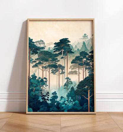 Japanese Forest Print: Ukiyo-e Style Landscape Art