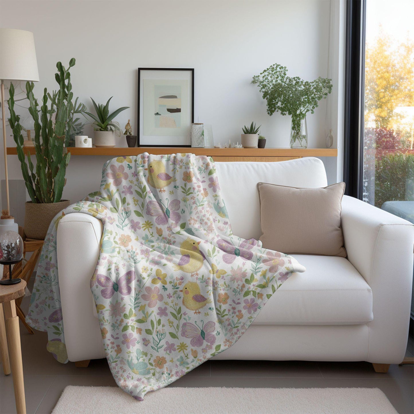 Spring Chicks Fleece Blanket Easter Floral Throw Blanket Whimsical Butterfly Home Decor Spring Floral Baby Blanket Baby Shower Gifts Ideas