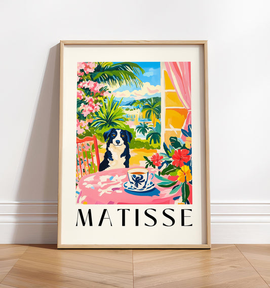 Border Collie Matisse Print: Funny Dog & Coffee Kitchen Art