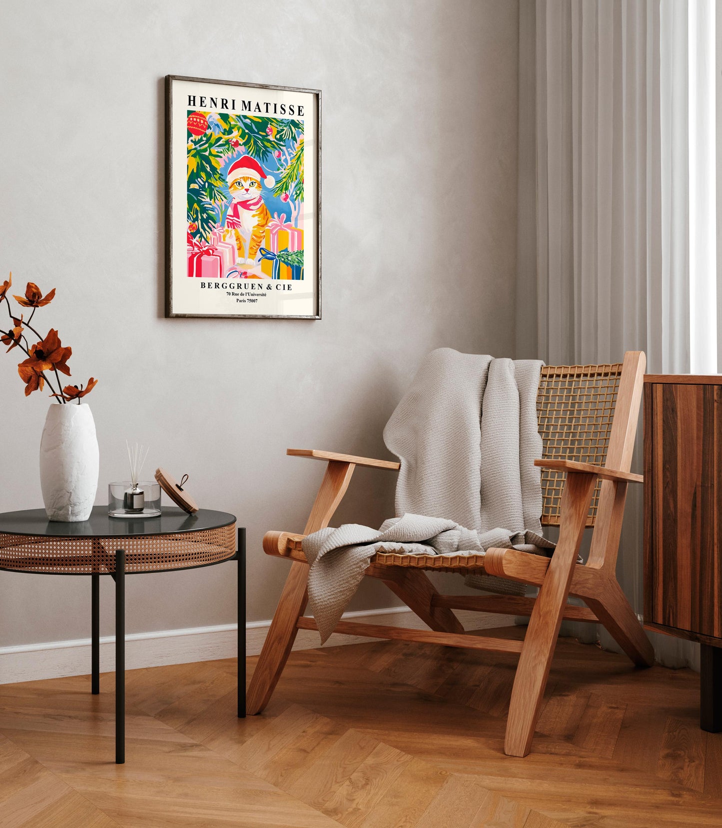 Ginger Tabby Cat Christmas Print: Henri Matisse Style Art