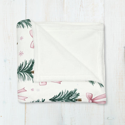 Coquette Pink Bow Christmas Blanket Christmas Tree Fleece Throw Pink Bows Holiday Bedding Christmas Gift for Family Friends Host Coworker