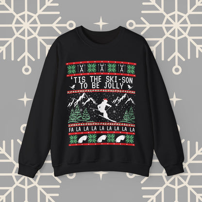 Skiing Ugly Christmas , 'Tis the Ski-son to be Jolly Sweatshirt, Ski Christmas Crewneck, Holiday Skier Outfit, Ski Gifts