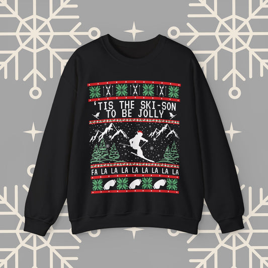 Skiing Ugly Christmas , 'Tis the Ski-son to be Jolly Sweatshirt, Ski Christmas Crewneck, Holiday Skier Outfit, Ski Gifts