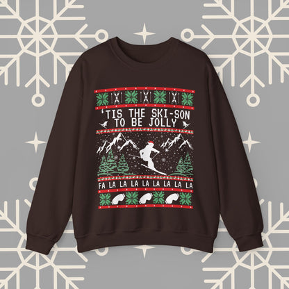 Skiing Ugly Christmas , 'Tis the Ski-son to be Jolly Sweatshirt, Ski Christmas Crewneck, Holiday Skier Outfit, Ski Gifts