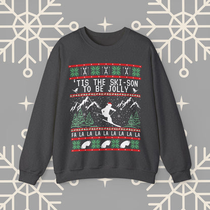 Skiing Ugly Christmas , 'Tis the Ski-son to be Jolly Sweatshirt, Ski Christmas Crewneck, Holiday Skier Outfit, Ski Gifts