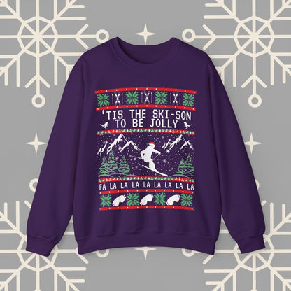 Skiing Ugly Christmas , 'Tis the Ski-son to be Jolly Sweatshirt, Ski Christmas Crewneck, Holiday Skier Outfit, Ski Gifts