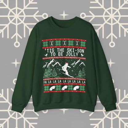 Skiing Ugly Christmas , 'Tis the Ski-son to be Jolly Sweatshirt, Ski Christmas Crewneck, Holiday Skier Outfit, Ski Gifts