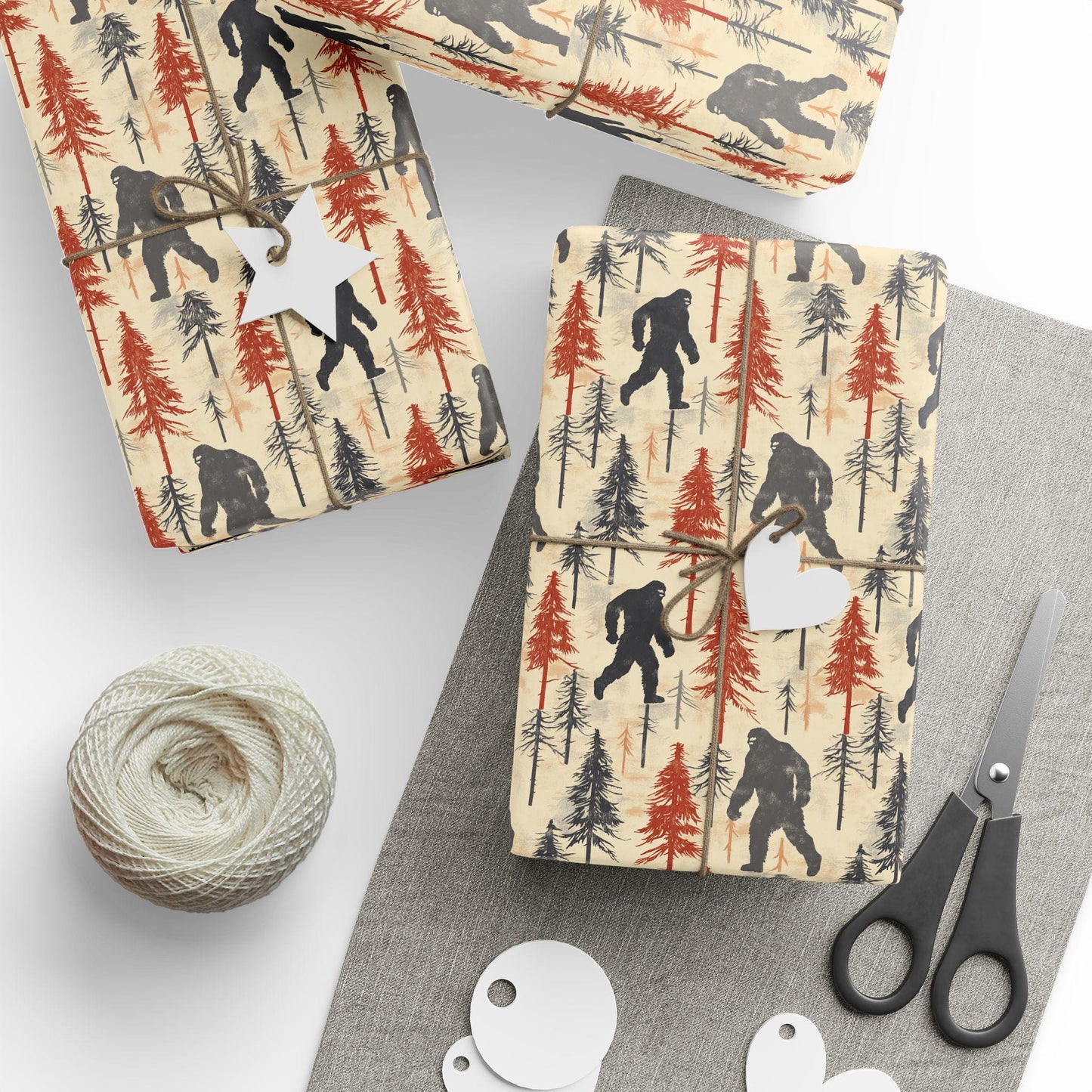 Funny Christmas Gift Wrapping Paper  Rustic Bigfoot Gift Wrap  Funny Sasquatch Giftwrap Birthday Christmas Presents Men Women