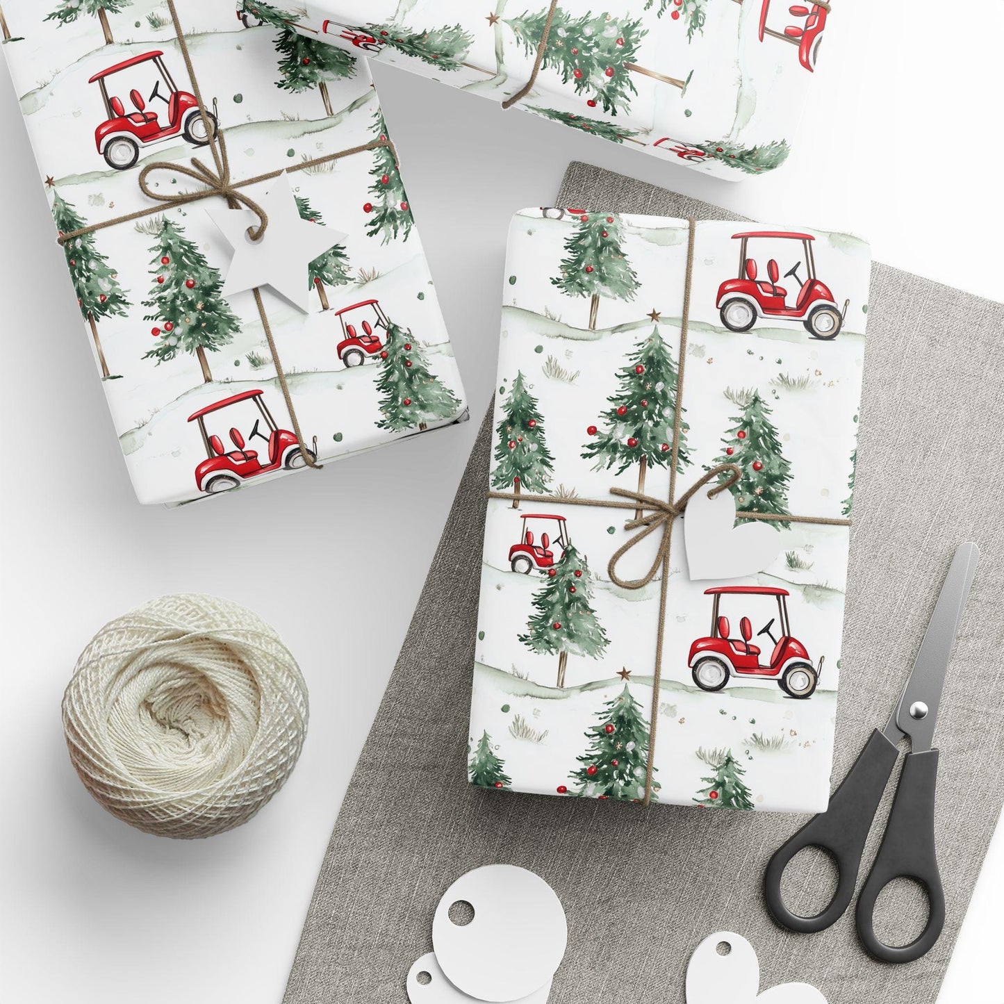 Golf Cart Wrapping Paper Christmas Holiday Golf Lovers Gift Wrap Roll, Glossy Wrapping Paper Golf Gift Wrapping Roll Golfer Gifts