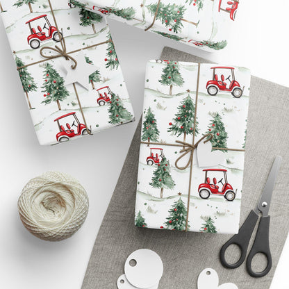 Golf Cart Wrapping Paper Christmas Holiday Golf Lovers Gift Wrap Roll, Glossy Wrapping Paper Golf Gift Wrapping Roll Golfer Gifts