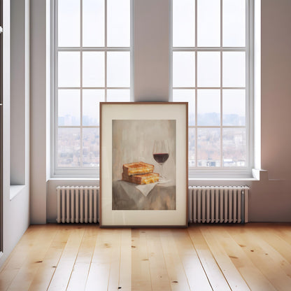 Grilled Cheese and Red Wine Art Print | Cute Quirky Whimsical | Cocktail Art Bar Cart Decor | Grilled Cheese Art Gift | Trendy Home Wall Art
