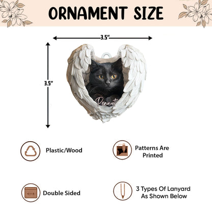 Personalized Black Cat 2D Flat Ornament, Custom Cat Christmas Memorial Ornament, Cat With Angel Wings Ornament, Cat Mom, Cat Memorial Gifts