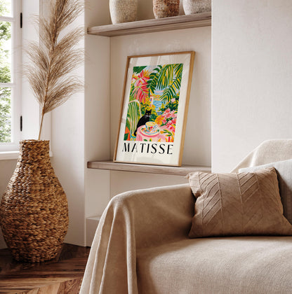 Black Cat Coffee Print: Henri Matisse Style Kitchen Wall Art