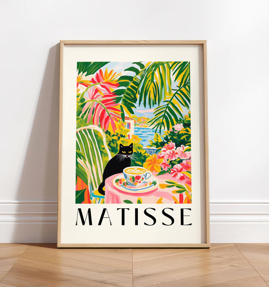 Black Cat Coffee Print: Henri Matisse Style Kitchen Wall Art