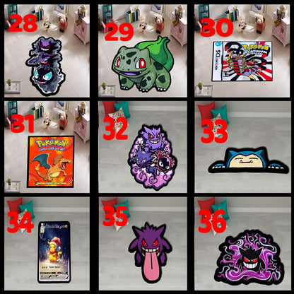 Charmander rug, Charizard rug, Blastoise rug, Snorlax rug, Balbasaur rug, Gengar rug, Pikachu rug, Squirtle rug, custom rug, cartridge rug