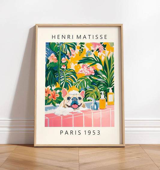 French Bulldog Matisse Art Print: Funny Bathroom Dopamine Decor