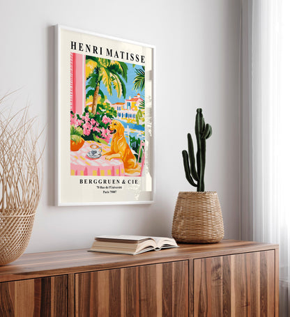 Golden Retriever Matisse Print: Pink Kitchen Wall Art, Coffee Poster