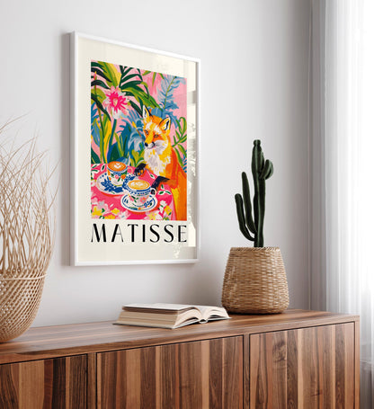 Fox Drinking Coffee Print: Henri Matisse Inspired Kitchen Decor