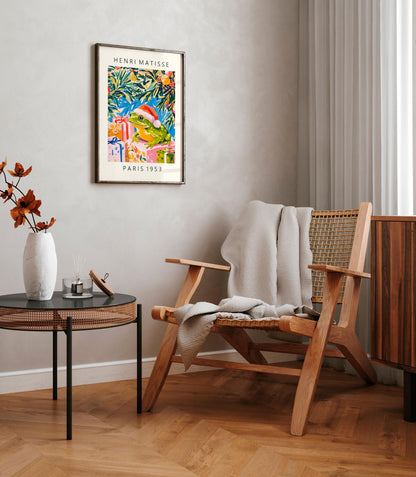 Frog in Santa Hat Art Print: Funny Matisse Style Christmas Decor