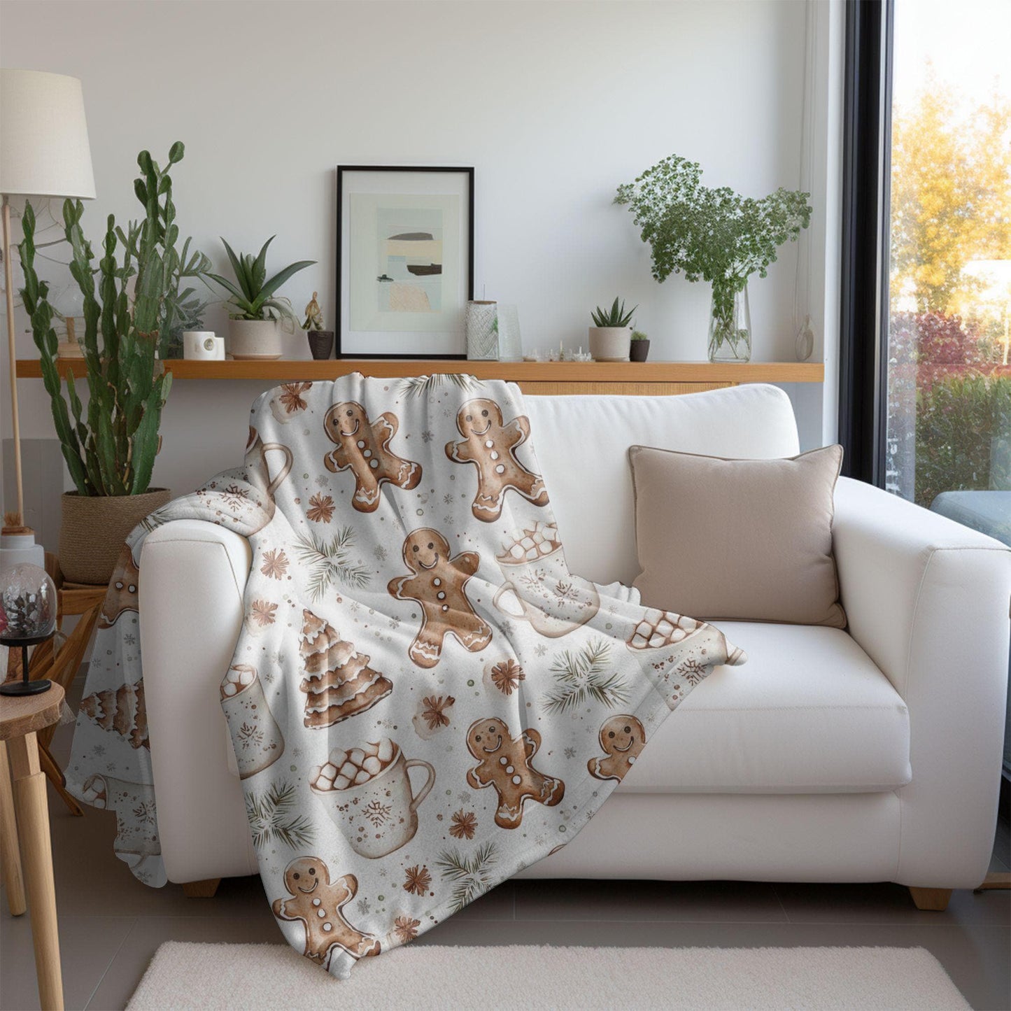 Gingerbread Man Cookies Blanket Boho Christmas Home Decor Neutral Gingerbread Holiday Hot Cocoa Decor Christmas Gift Ideas for Family Friend