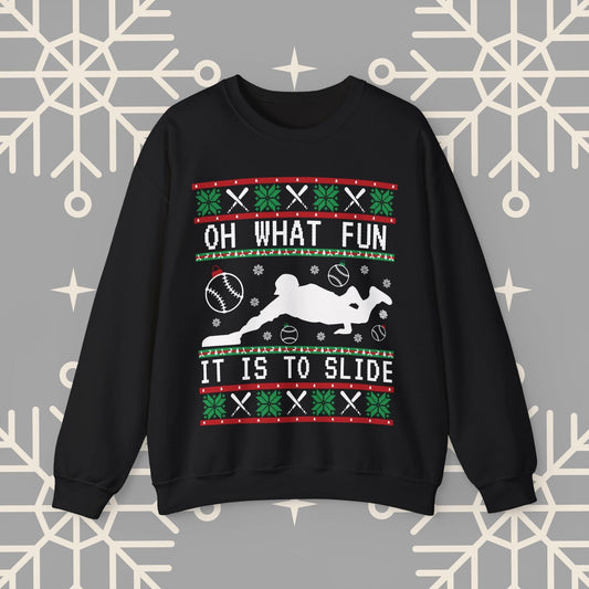 Baseball Ugly Christmas , Oh What Fun It Is To Slide Funny Baseball Sweatshirt, Christmas Party, Gift for Baseball Player