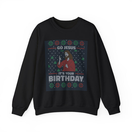 Jesus Birthday Ugly Sweatshirt - Christmas Holiday Jumper, Religious Christian Gift Apparel, Unisex Winter Crewneck Pullover,