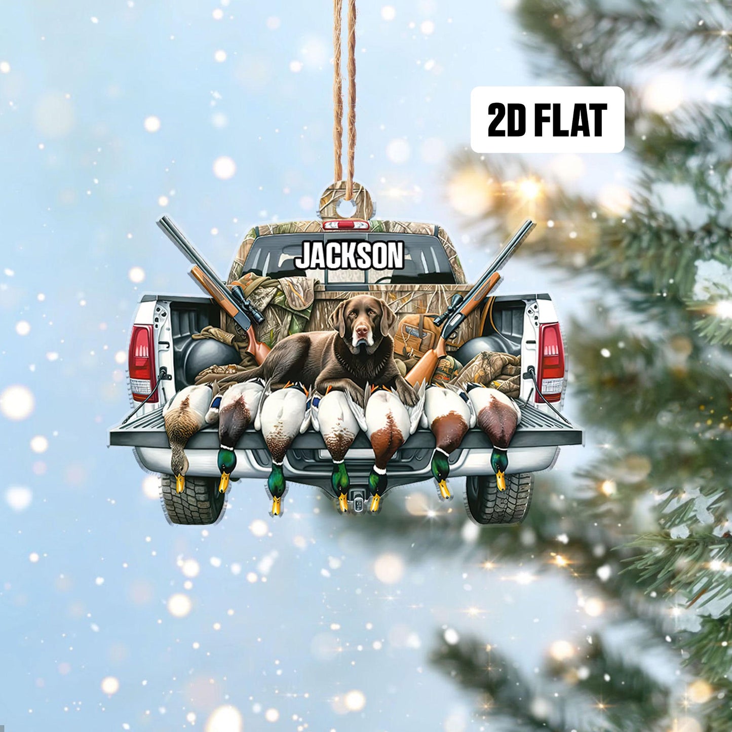 Personalized Hunting Flat Ornament, Custom Name Christmas Tree Ornament, Duck Hunting Christmas Ornament, Xmas Gift for Dad, Husband
