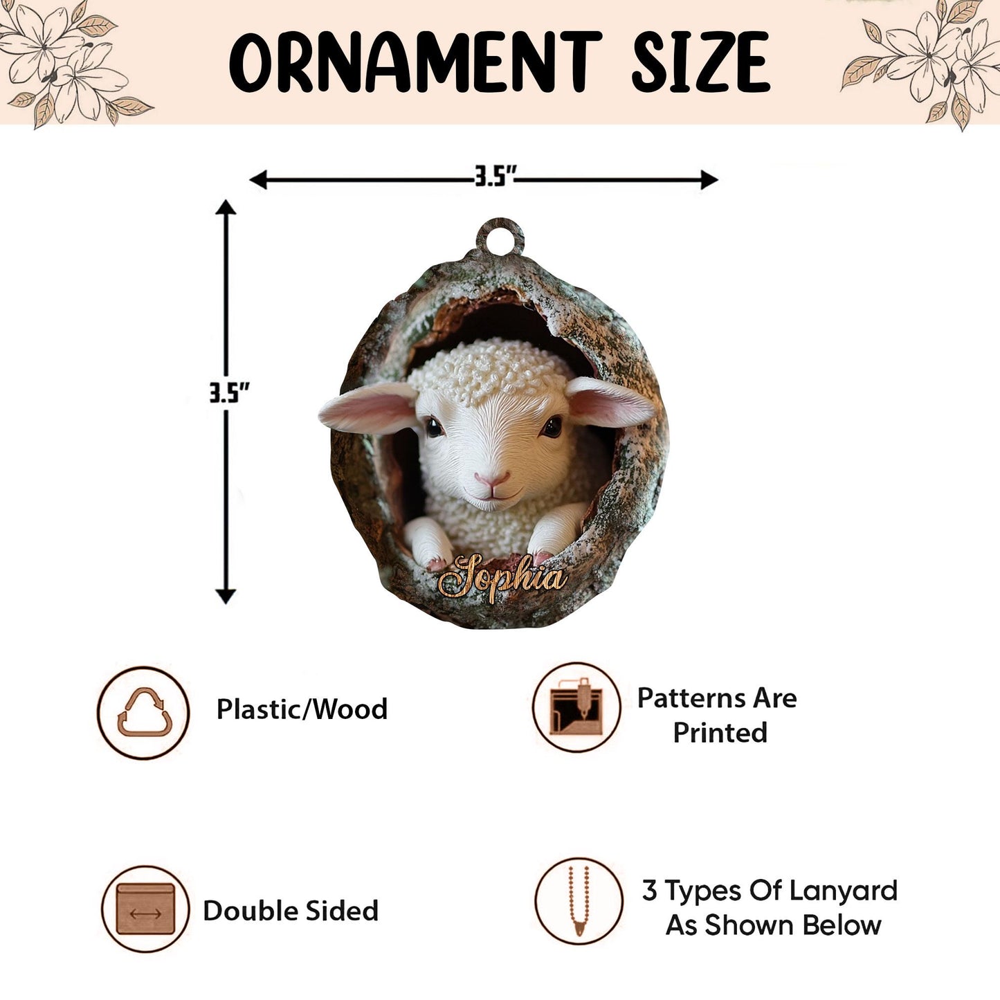 Personalized Sheep 2D Flat Ornament, Custom Sheep Christmas Tree Ornament, Sheep Christmas Home Decor, Farm Ornament, Gift for Animal Lovers