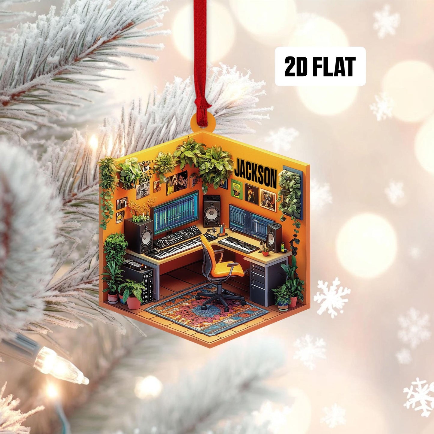 Personalized Music Room 2D Flat Ornament, Custom Christmas Ornament, Music Room Ornament, Music Studio Ornament, Musician Christmas Gift