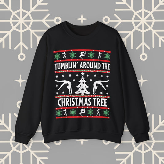 Gymnastics Ugly Christmas : Tumbling Around the Christmas Tree Gymnast Sweatshirt