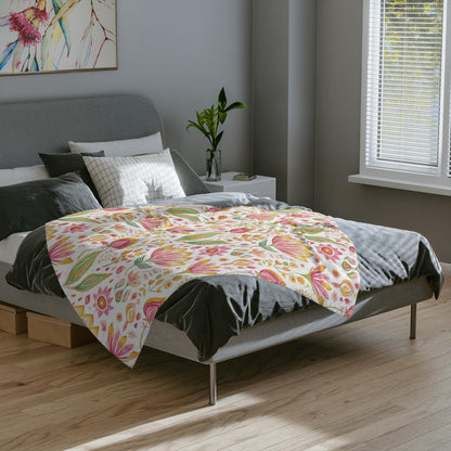 Retro Floral Blanket Boho Floral Fleece Throw Flower Lovers Gift Wildflower Bedding Botanical Lap Blanket Flower Lovers Christmas Gift Ideas