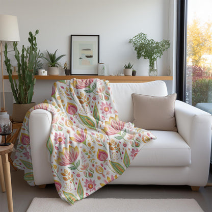 Retro Floral Blanket Boho Floral Fleece Throw Flower Lovers Gift Wildflower Bedding Botanical Lap Blanket Flower Lovers Christmas Gift Ideas