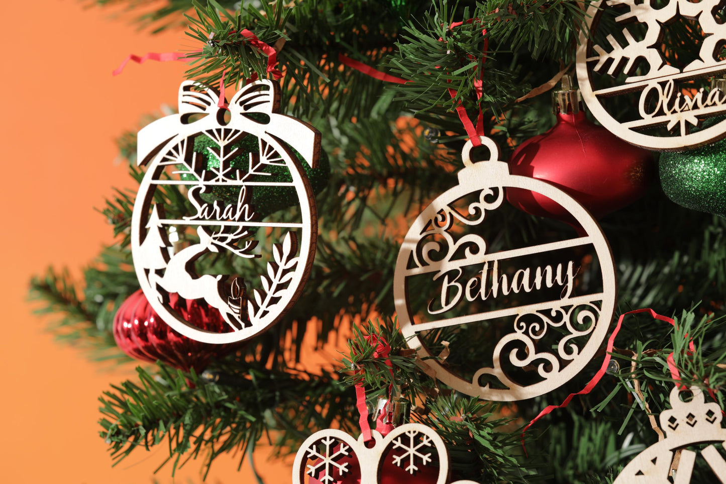 Custom Wooden Ornaments, Christmas Gift, Holiday Gift, Laser Cut Ornament, Engraved Gift, Christmas Tree Decor, Rustic Decor, Wood Gift