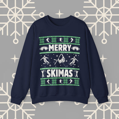 Merry Skimas Ugly Christmas , Skiing Christmas Sweatshirt, Ski Holiday Jumper, Funny Gift for Skier