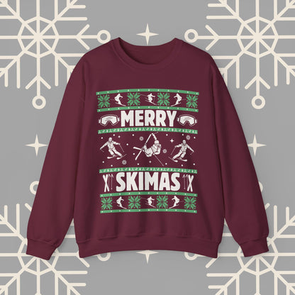 Merry Skimas Ugly Christmas , Skiing Christmas Sweatshirt, Ski Holiday Jumper, Funny Gift for Skier