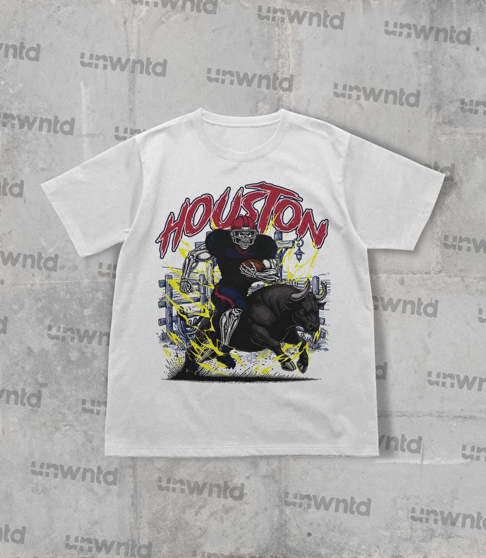 Houston Football Shirt - Graphic Tees - Skeleton Shirt - Merch Tee - Gift Shirt - Bootleg Shirt - Skeleton Football Shirt - Texans