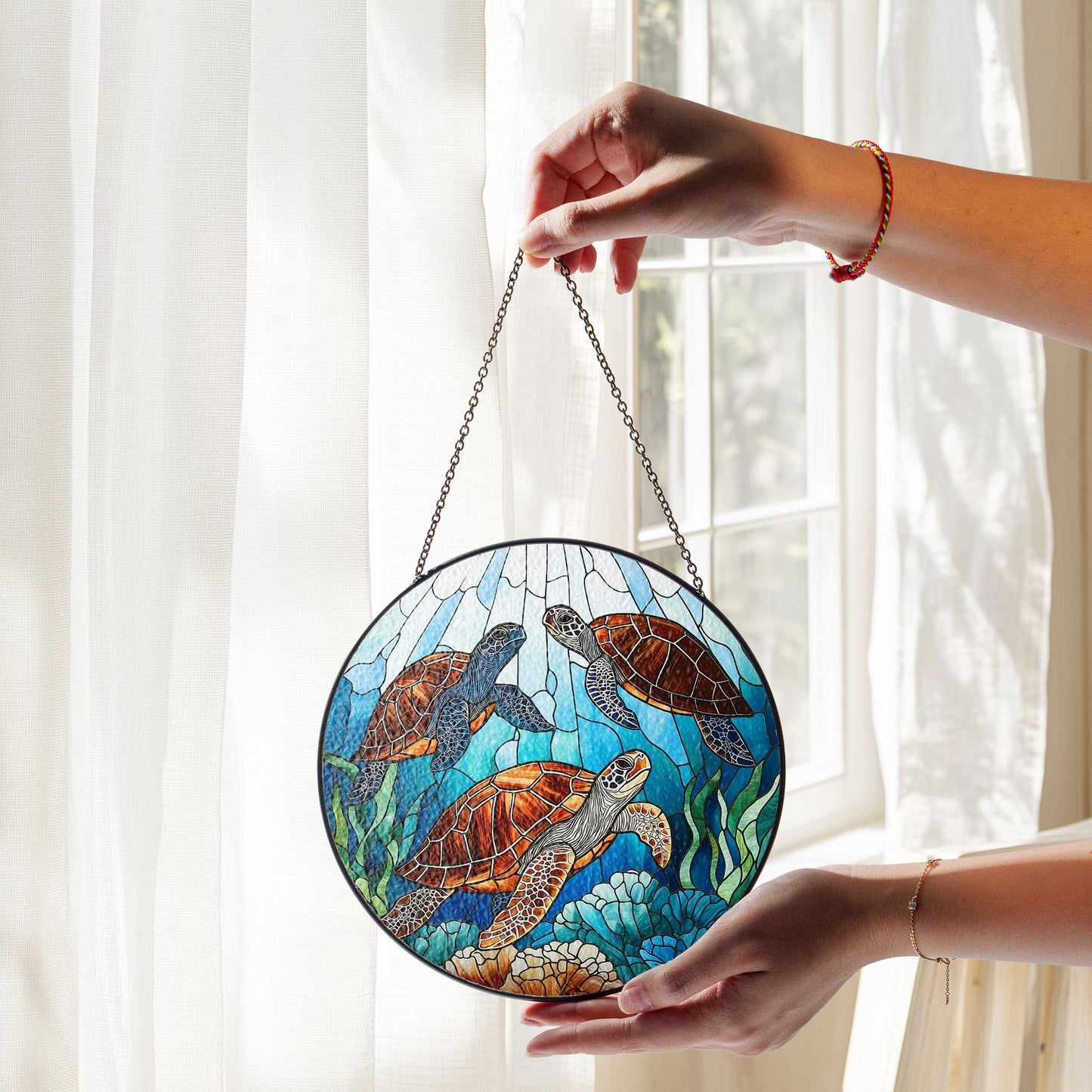 Sea Turtle Stained Glass Suncatcher, Turtle Suncatcher Ornament, Turtle Lovers Gift, Sea Turtle Decor, Nature Lovers Gift, Housewarming gift