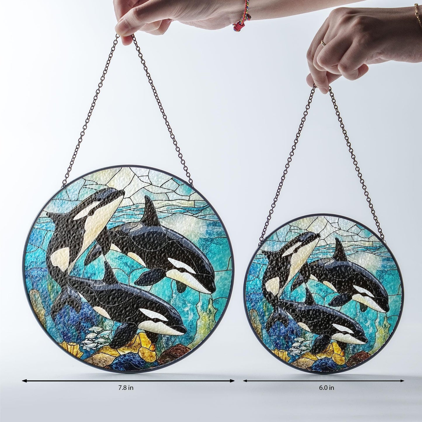 Orca Stained Glass Suncatcher, Killer Whale Suncatcher Ornament, Whale Wall Art Decor, Ocean Lovers Gift, New House Gift, Animal Lover Gift