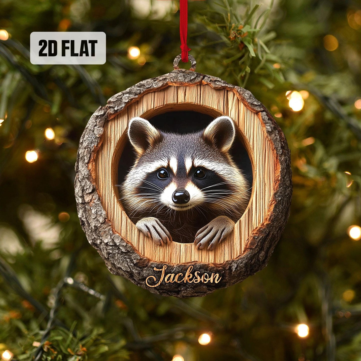 Personalized Racoon 2D Flat Ornament, Racoon Rearview Mirror Car Accessories, Racoon Christmas Ornament, Animal Lover, Racoon Lover Gifts